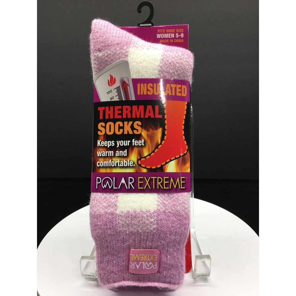 Polar Extreme Thermal Socks Insulated Women's Size 5-9 Pink White - NEW